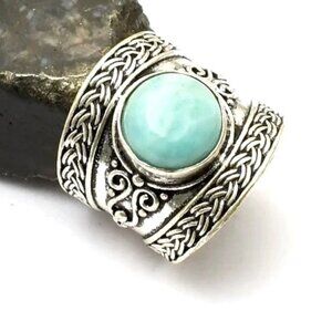 Larimar Gemstone Sterling Silver Handmade Ring 7.5